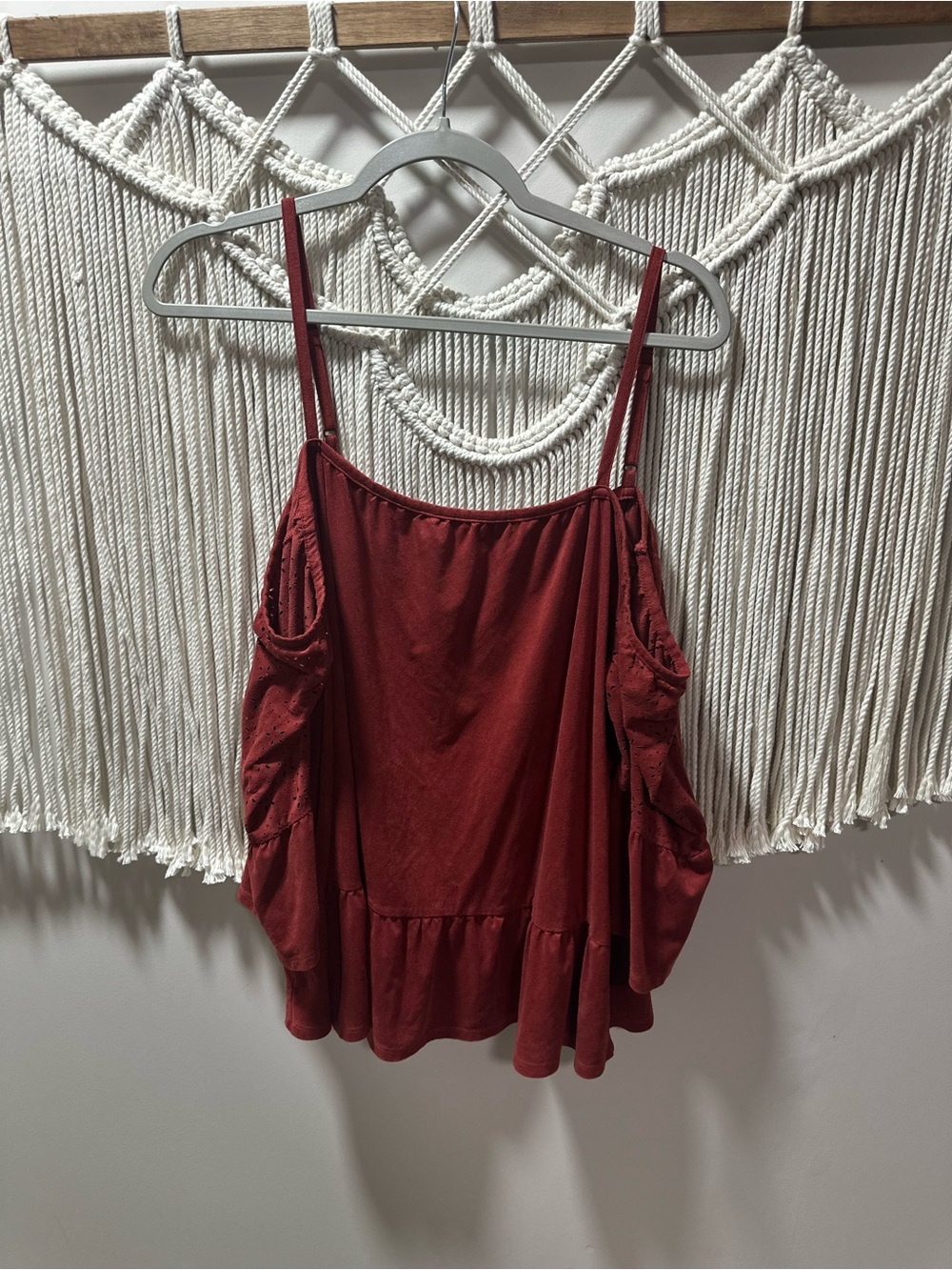 Maurices Deep Brick Red Ruffle-Hem Spaghetti Strap Tank